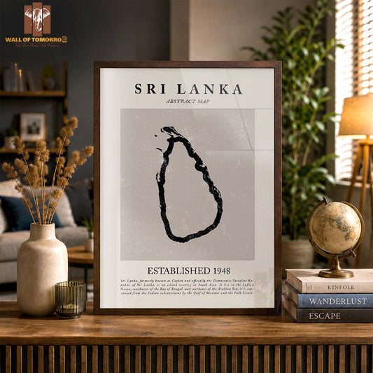 Abstract Sri Lanka Map Vintage High Quality Glass Frame Wall Décor