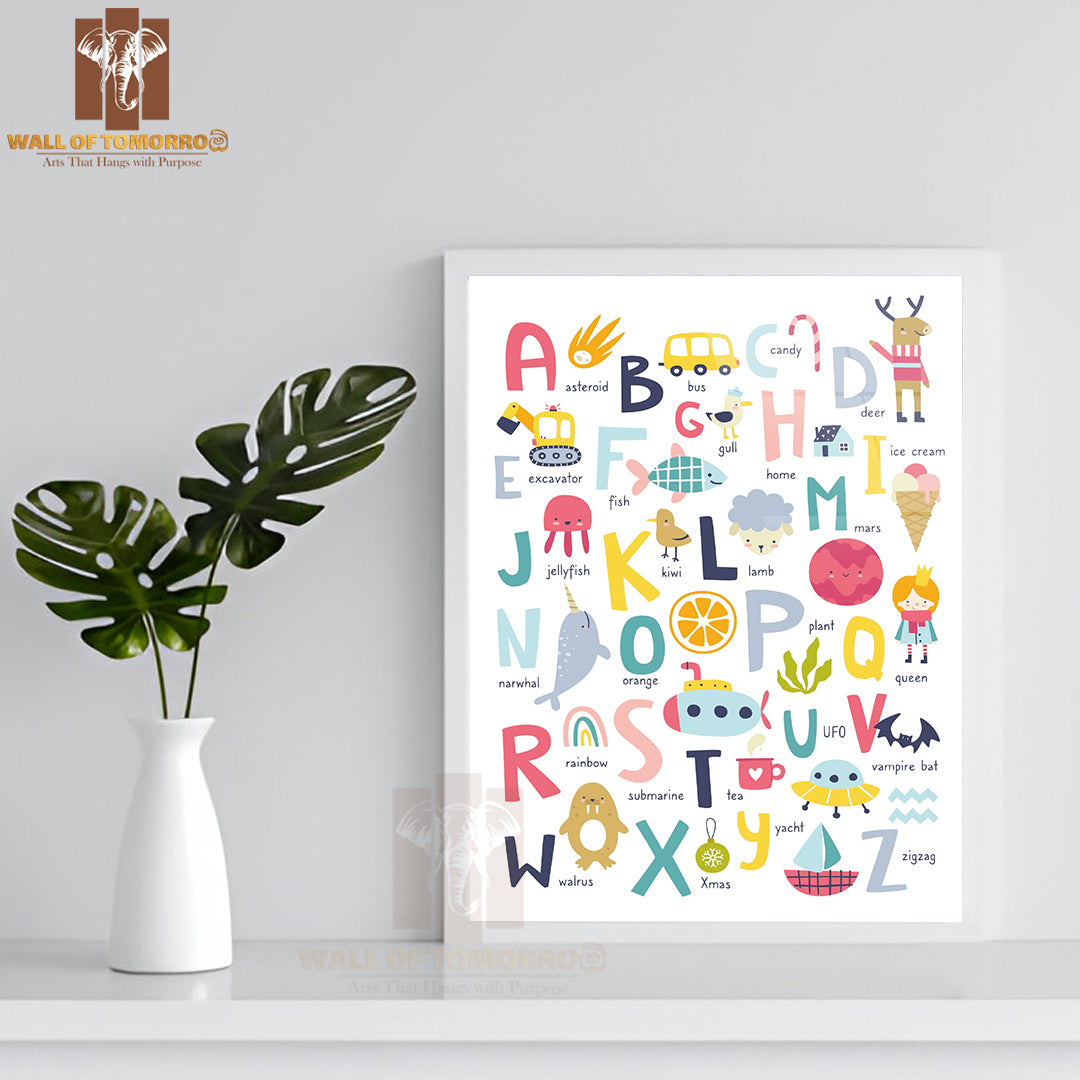 Scandinavian English Alphabet for Kids Educational High Quality Glass Frame Wall Décor