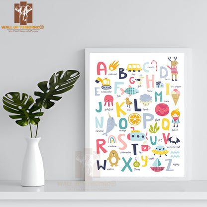 Scandinavian English Alphabet for Kids Educational High Quality Glass Frame Wall Décor