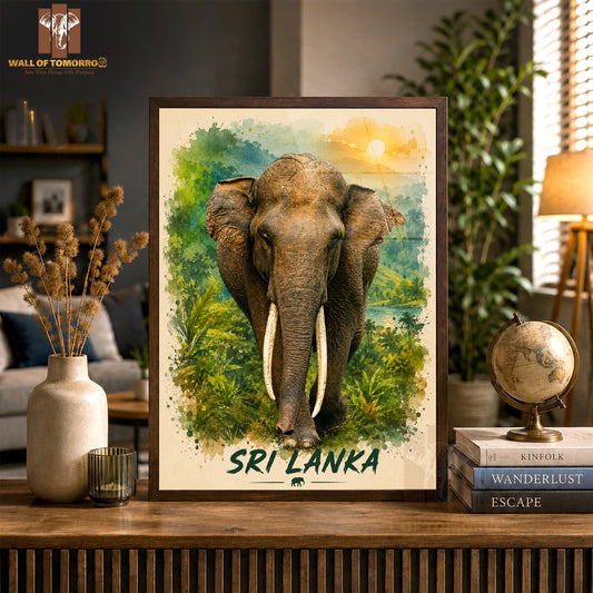 Elephant (Aliya) Sri Lanka Travel Animals High Quality Glass Frame Wall Décor