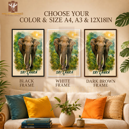 Elephant (Aliya) Sri Lanka Travel Animals High Quality Glass Frame Wall Décor