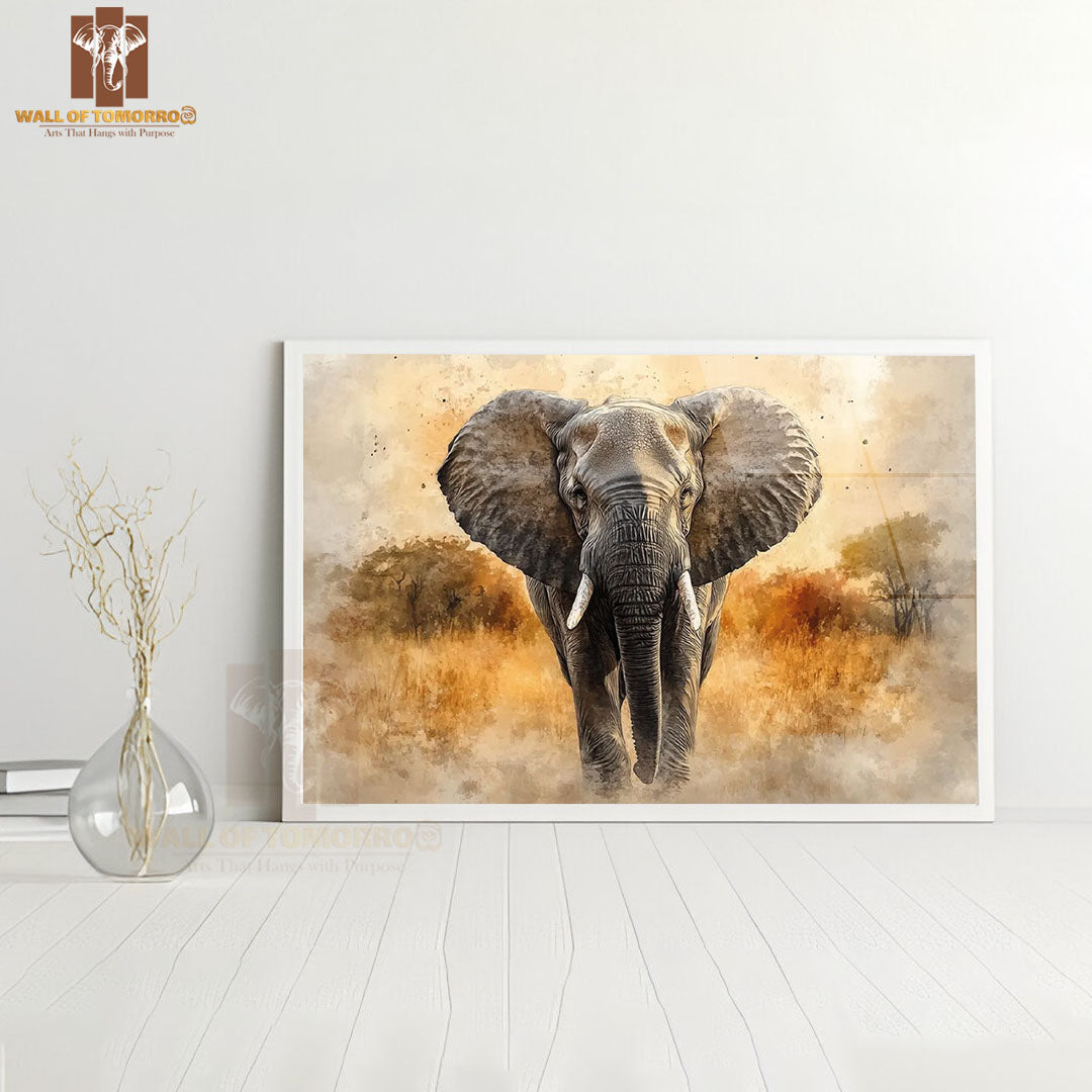 Front-facing African Elephant Animals High Quality Glass Frame Wall Décor in Sri Lanka
