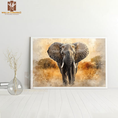 Front-facing African Elephant Animals High Quality Glass Frame Wall Décor in Sri Lanka
