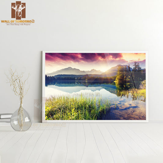 Mountain Lake In National Park High Tatra. Dramatic Overcast Sky Strbske Pleso, Slovakia, Europe High Quality Unframed Poster Print & Waterproof Poster Print Wall Décor