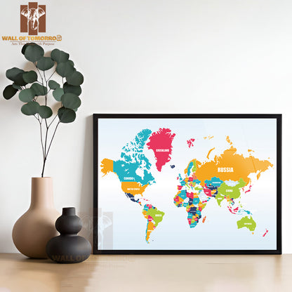 World Map-Countries Educational High Quality Glass Frame Wall Décor