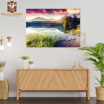 Mountain Lake In National Park High Tatra. Dramatic Overcast Sky Strbske Pleso, Slovakia, Europe High Quality Unframed Poster Print & Waterproof Poster Print Wall Décor