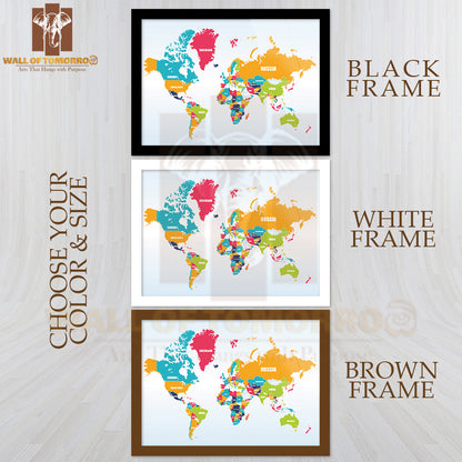 World Map-Countries Educational High Quality Glass Frame Wall Décor