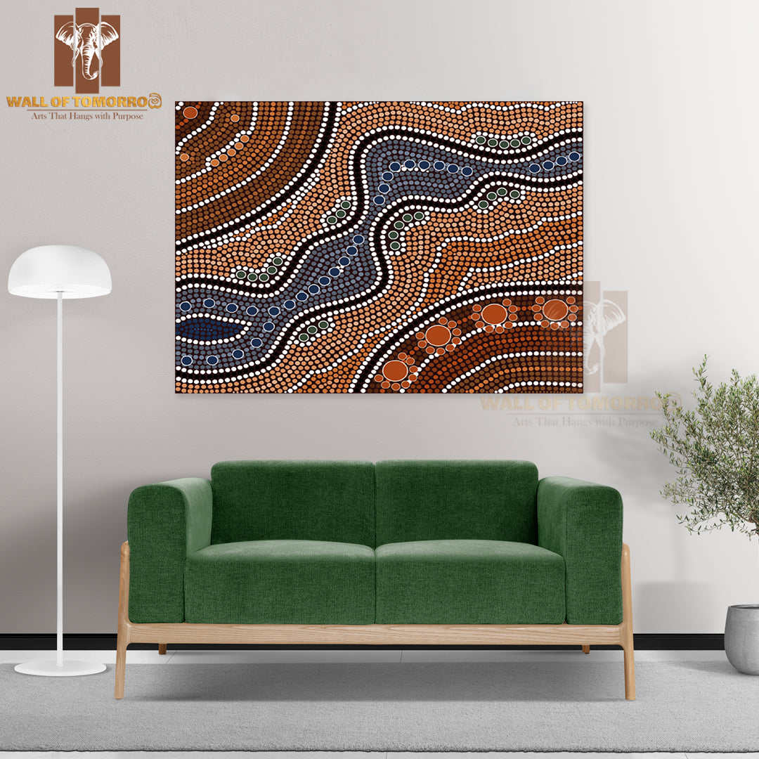 Aboriginal Style of Dot Painting Depicting River High Quality Unframed Poster Print & Waterproof Poster Print Wall Décor