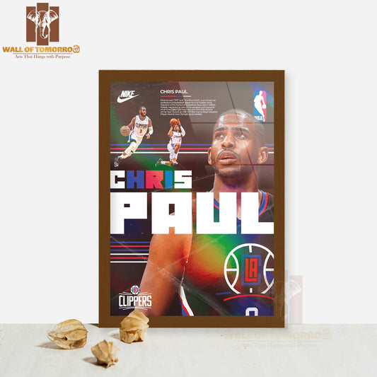 Famous Basketball Team Player In Action on The Court Sports High Quality Glass Frame Wall Décor