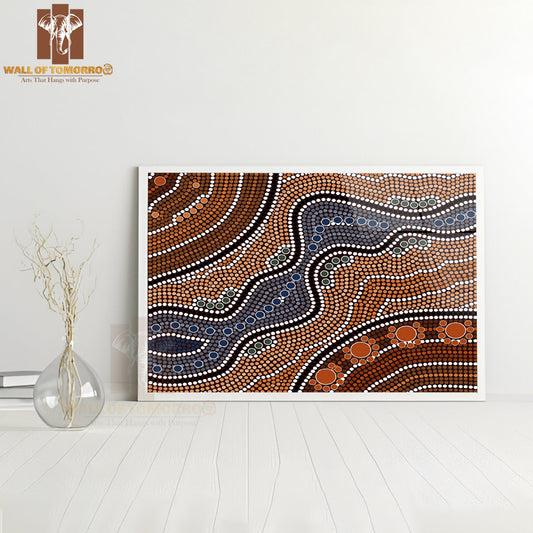 Aboriginal Style of Dot Painting Depicting River High Quality Unframed Poster Print & Waterproof Poster Print Wall Décor
