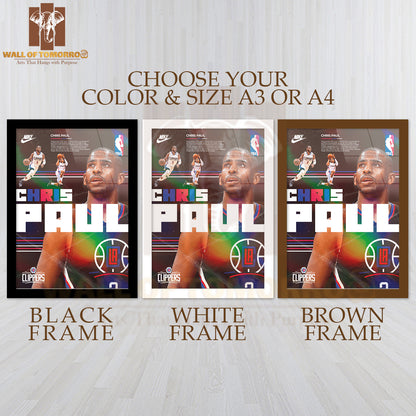 Famous Basketball Team Player In Action on The Court Sports High Quality Glass Frame Wall Décor