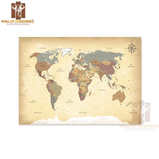 Textured Vintage World Map Educational High Quality Unframed Poster Print & Waterproof Poster Print Wall Décor