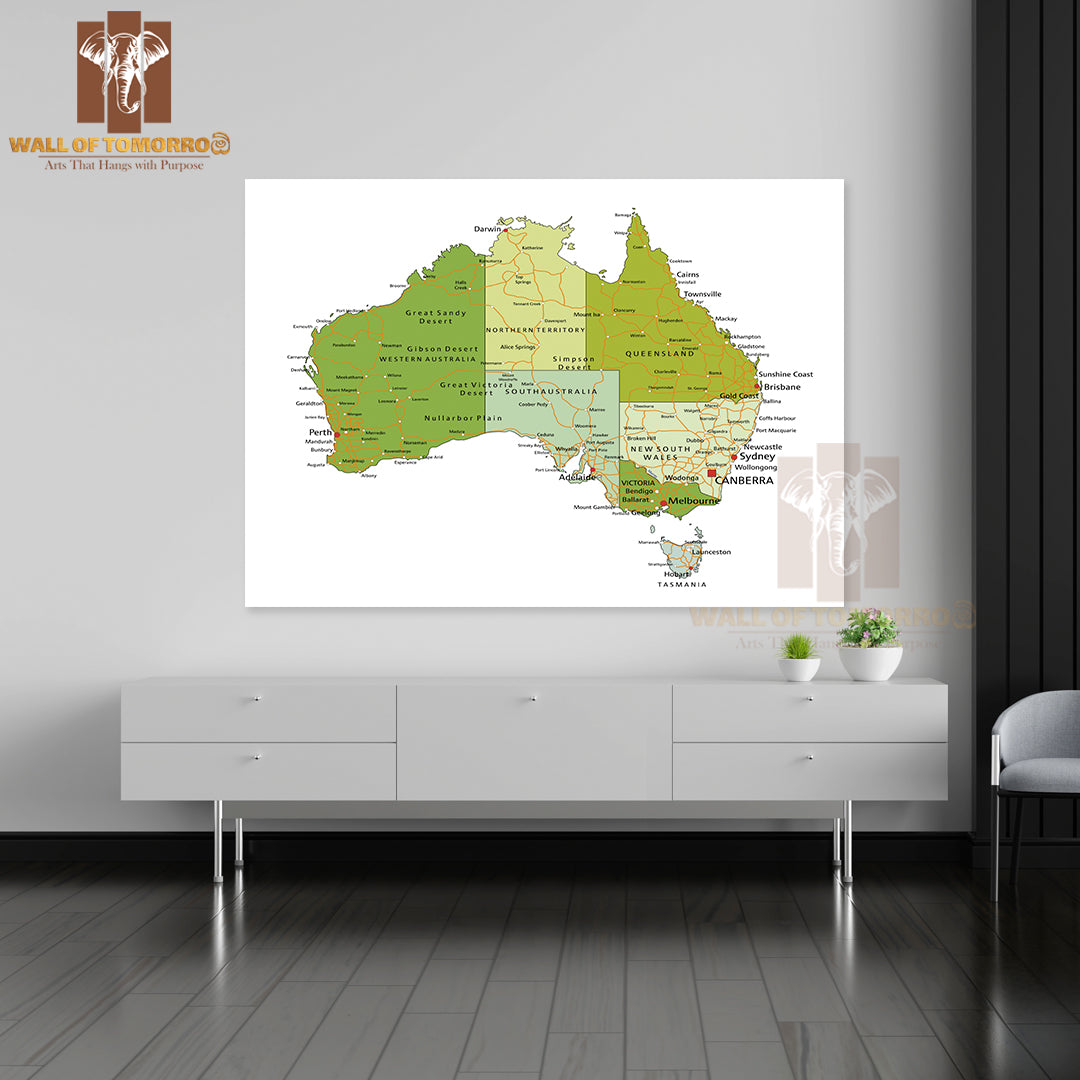 Highly Detailed Editable Political Map Australia Educational High Quality Unframed Poster Print & Waterproof Poster Print Wall Décor
