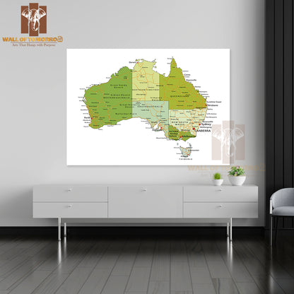 Highly Detailed Editable Political Map Australia Educational High Quality Unframed Poster Print & Waterproof Poster Print Wall Décor