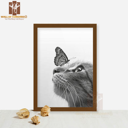 Butterfly On a Cat Face High Quality Glass Frame Wall Décor