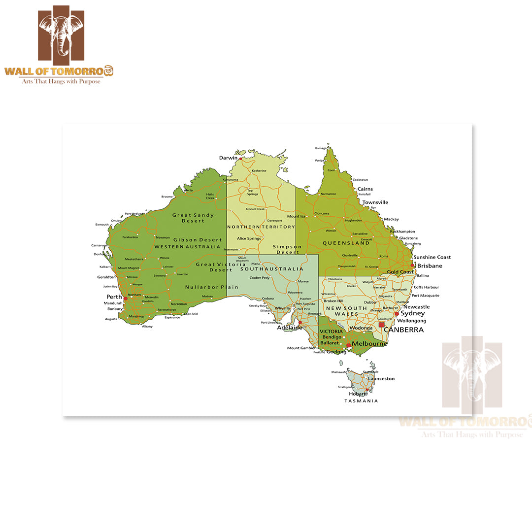 Highly Detailed Editable Political Map Australia Educational High Quality Unframed Poster Print & Waterproof Poster Print Wall Décor