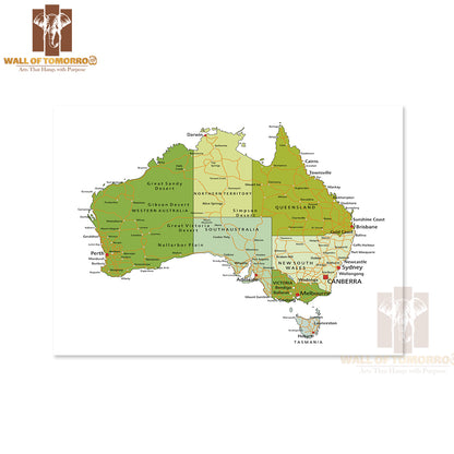 Highly Detailed Editable Political Map Australia Educational High Quality Unframed Poster Print & Waterproof Poster Print Wall Décor