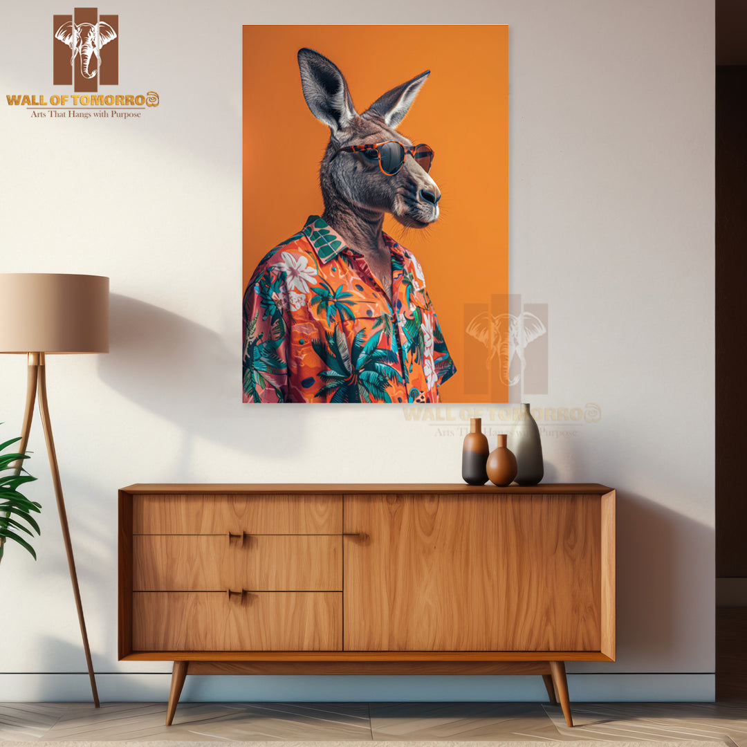 Kangaroo Wearing Sunglasses and A Hawaiian Shirt High Quality Unframed Poster Print & Waterproof Poster Print Wall Décor