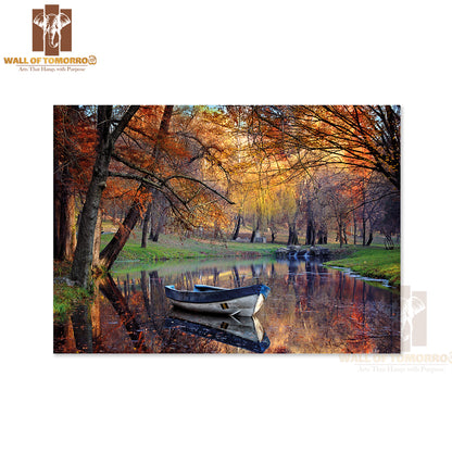 Boat On the Lake in the Autumnal Forest High Quality Unframed Poster Print & Waterproof Poster Print Wall Décor