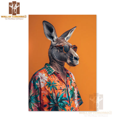 Kangaroo Wearing Sunglasses and A Hawaiian Shirt High Quality Unframed Poster Print & Waterproof Poster Print Wall Décor