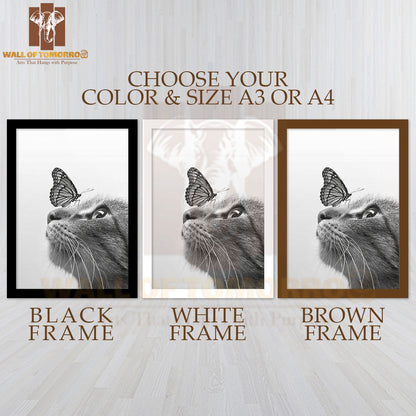 Butterfly On a Cat Face High Quality Glass Frame Wall Décor