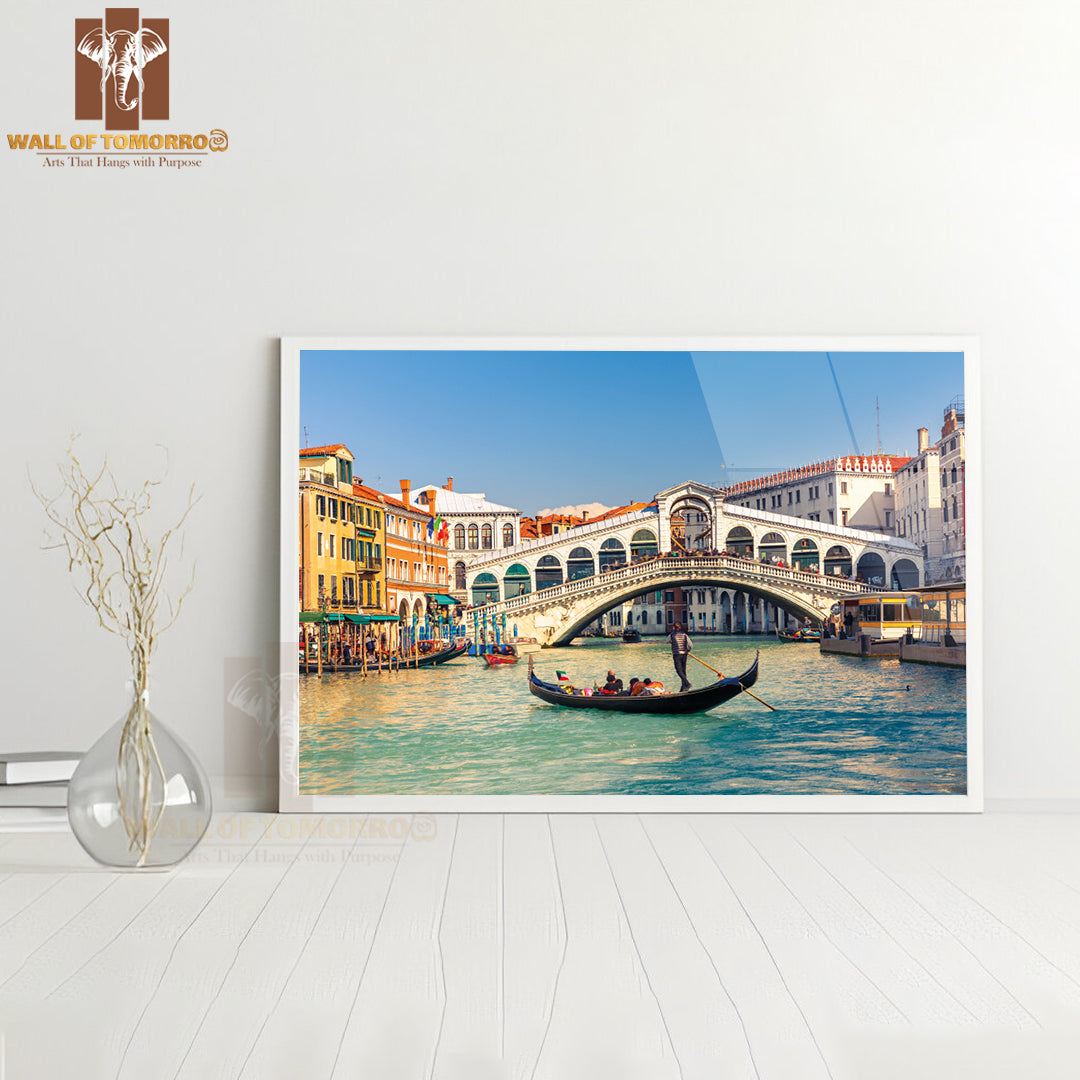 Gondola Near Rialto Bridge in Venice, Italy High Quality Unframed Poster Print & Waterproof Poster Print Wall Décor