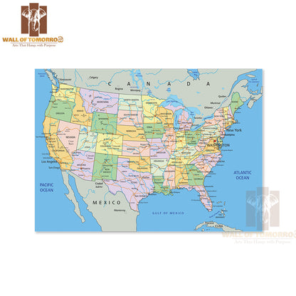 United States of America Political Map Educational High Quality Unframed Poster Print & Waterproof Poster Print Wall Décor
