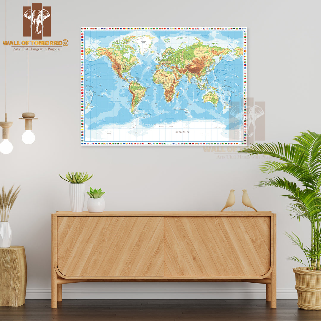 World Map with Flags of Countries Educational High Quality Unframed Poster Print & Waterproof Poster Print Wall Décor
