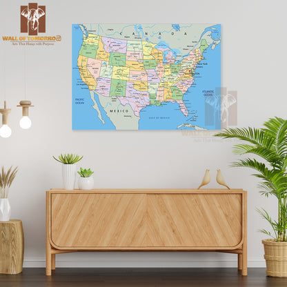 United States of America Political Map Educational High Quality Unframed Poster Print & Waterproof Poster Print Wall Décor