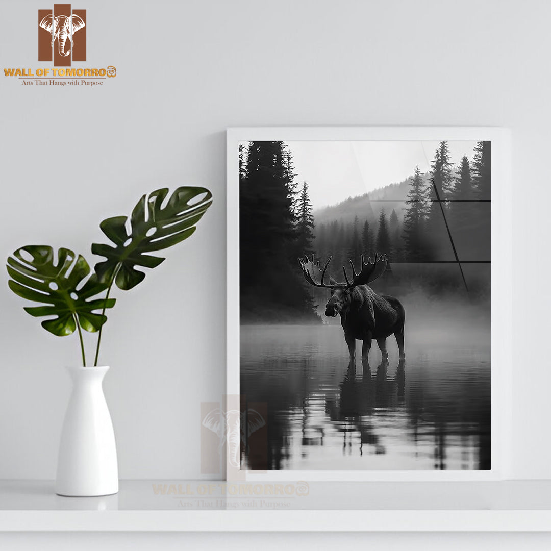 Misty Moose Majesty High Quality Glass Frame Wall Décor