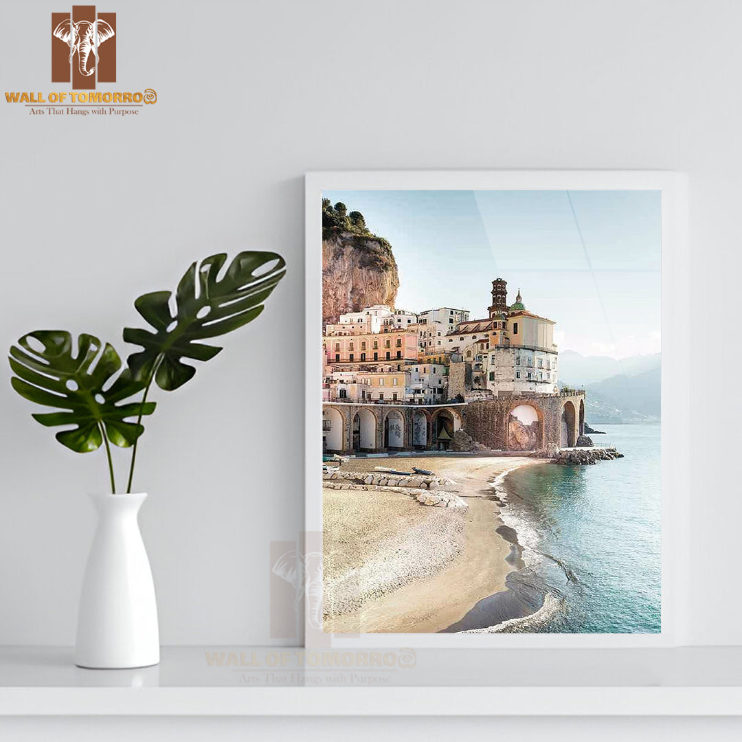 Amalfi Beach View Italy High Quality Glass Frame Wall Décor