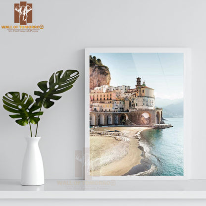 Amalfi Beach View Italy High Quality Glass Frame Wall Décor