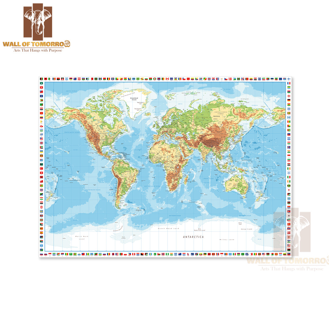 World Map with Flags of Countries Educational High Quality Unframed Poster Print & Waterproof Poster Print Wall Décor