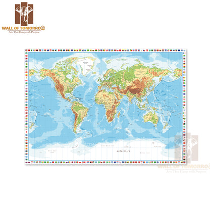 World Map with Flags of Countries Educational High Quality Unframed Poster Print & Waterproof Poster Print Wall Décor