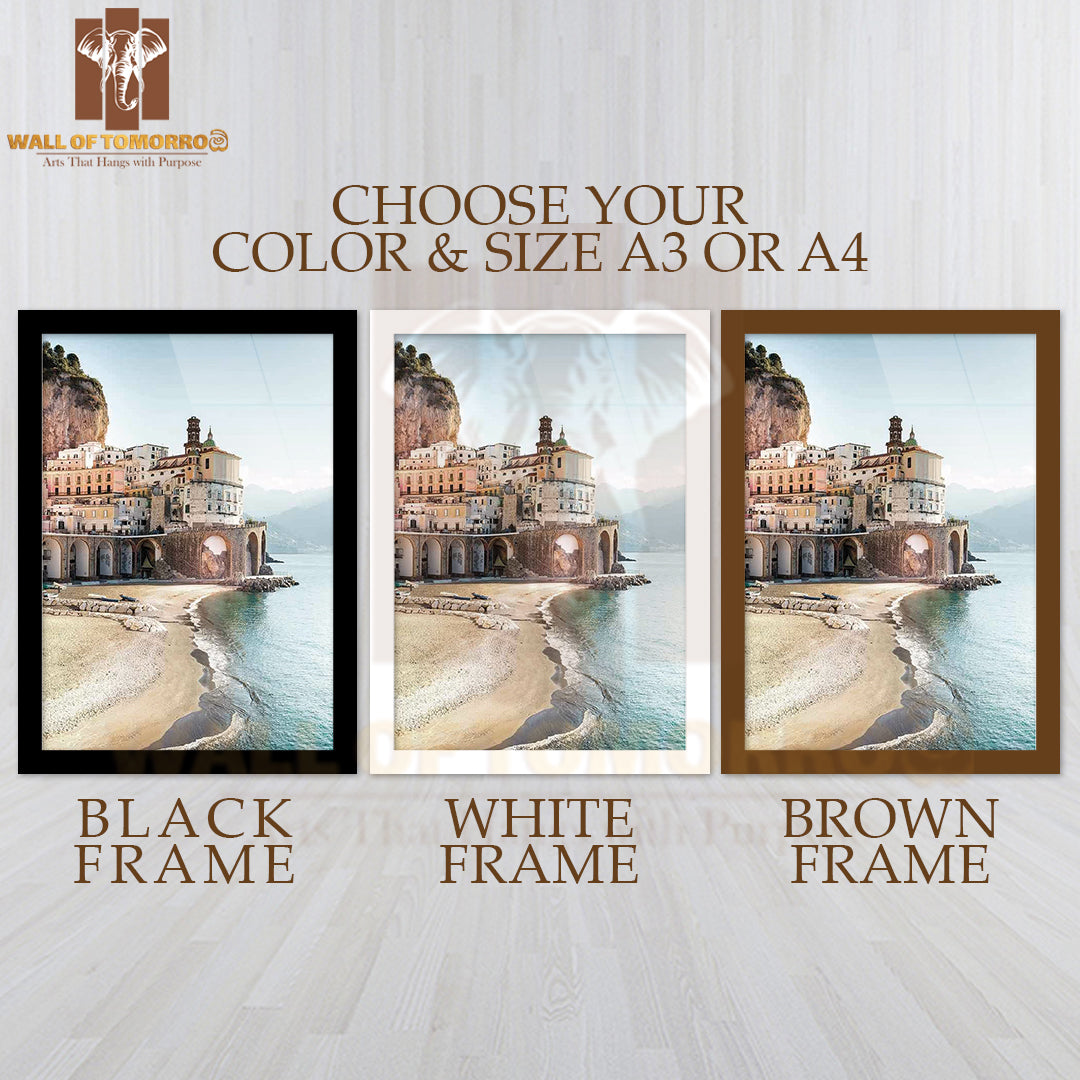 Amalfi Beach View Italy High Quality Glass Frame Wall Décor