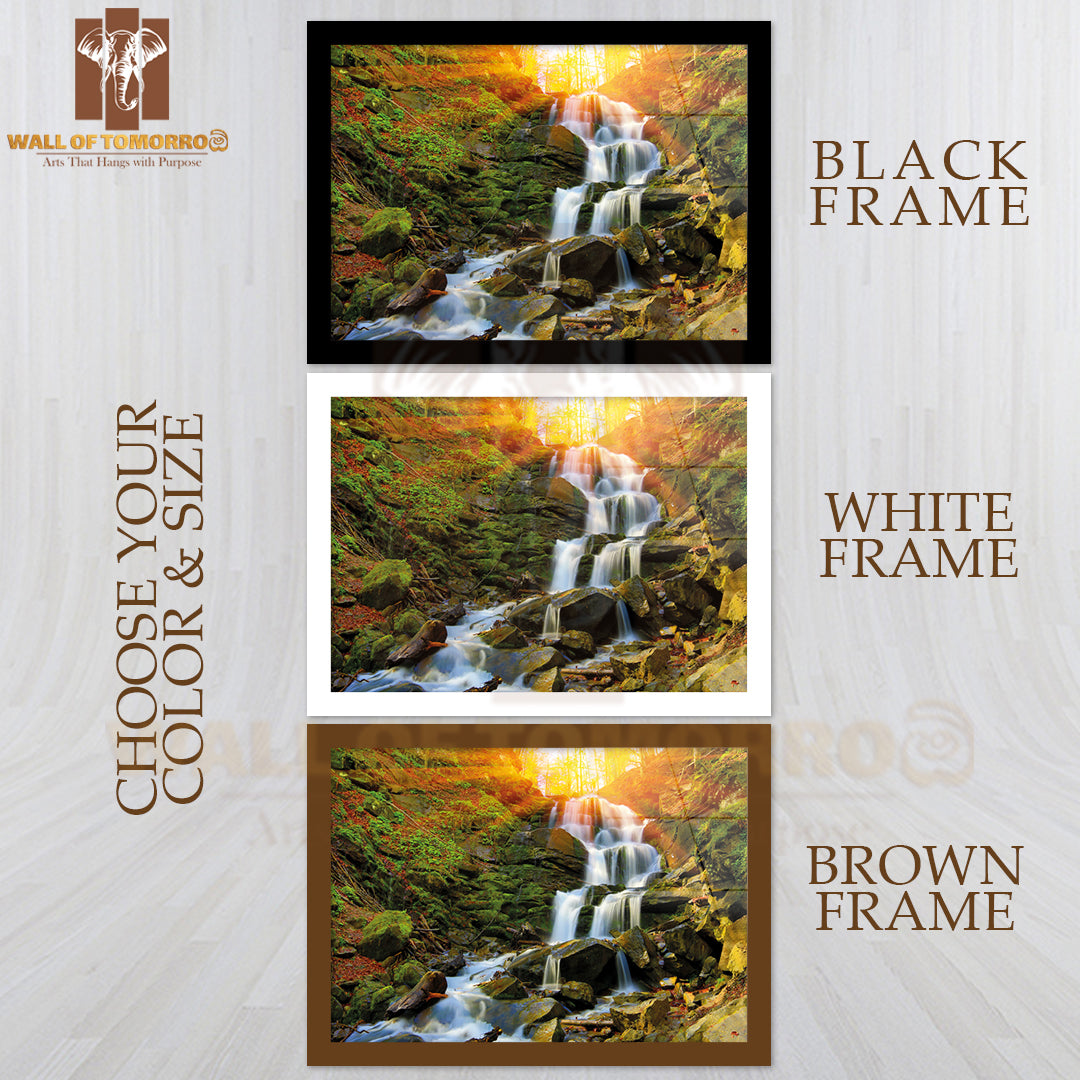 Nice Waterfall in Autumn Fores High Quality Unframed Poster Print & Waterproof Poster Print Wall Décor