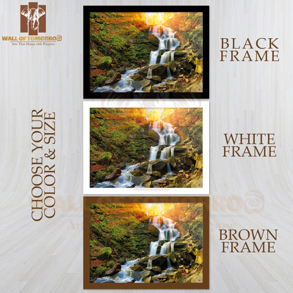Nice Waterfall in Autumn Fores High Quality Unframed Poster Print & Waterproof Poster Print Wall Décor