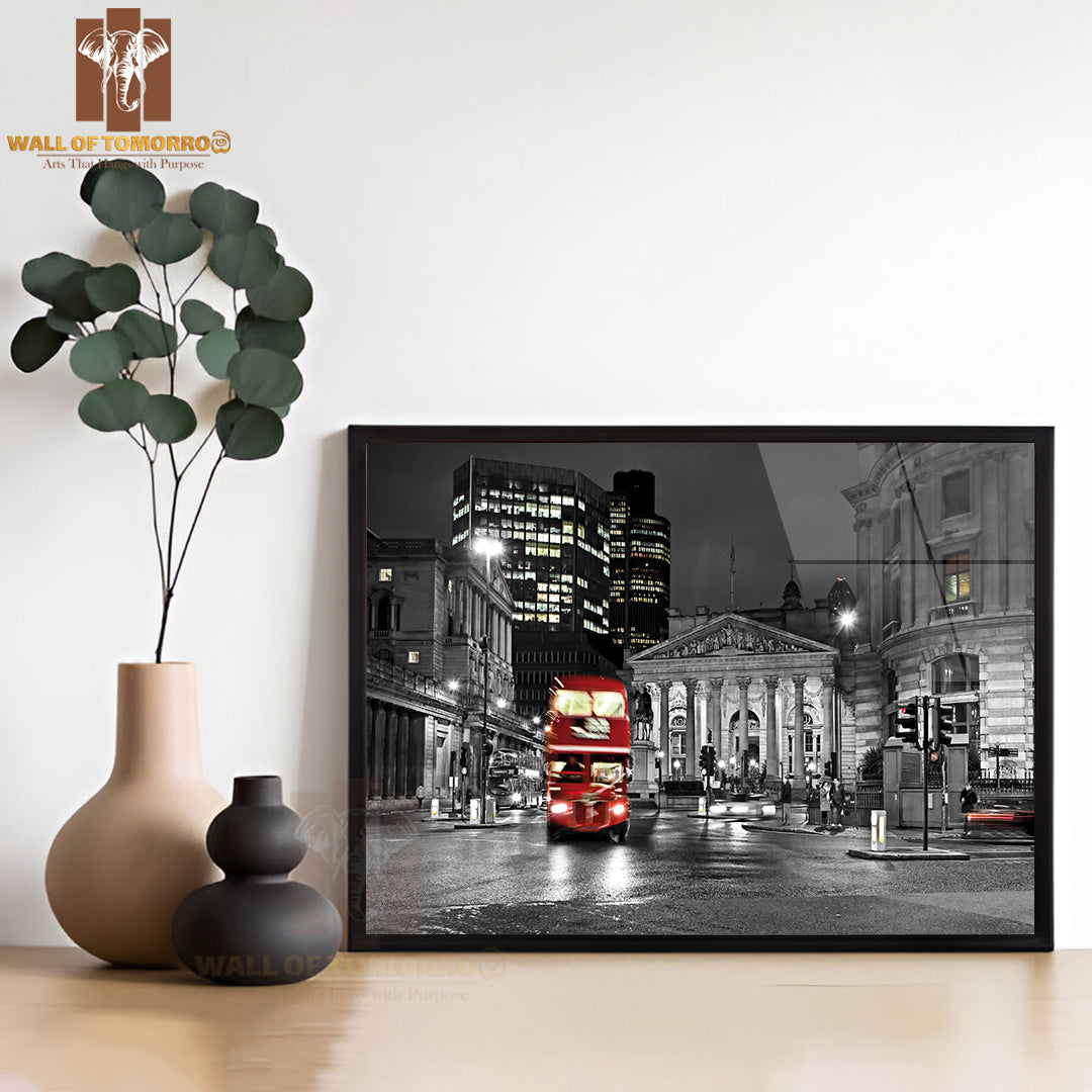 Royal Exchange London with Red Route Master Bus High Quality Unframed Poster Print & Waterproof Poster Print Wall Décor