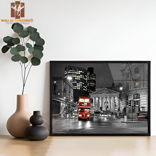 Royal Exchange London with Red Route Master Bus High Quality Unframed Poster Print & Waterproof Poster Print Wall Décor