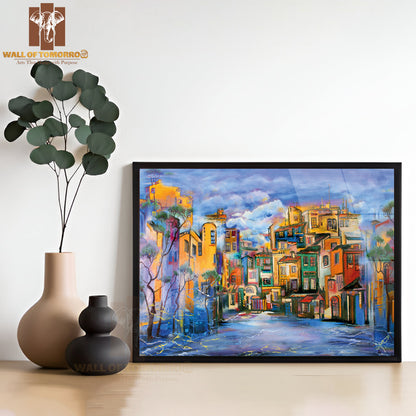 Painting Of Cloudy Yard with Buildings High Quality Unframed Poster Print & Waterproof Poster Print Wall Décor