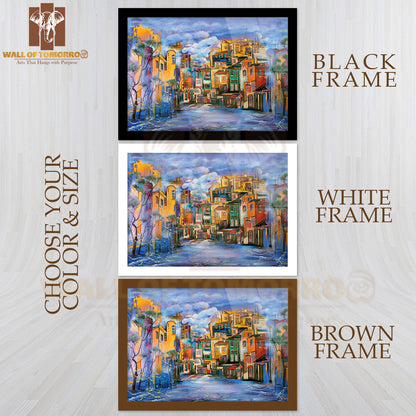 Painting Of Cloudy Yard with Buildings High Quality Unframed Poster Print & Waterproof Poster Print Wall Décor