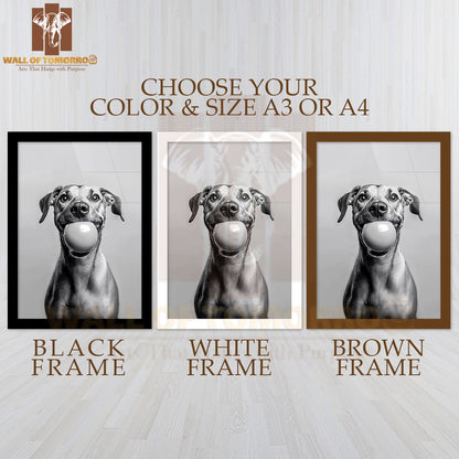 Paws Of Play Dog with Ball High Quality Glass Frame Wall Décor