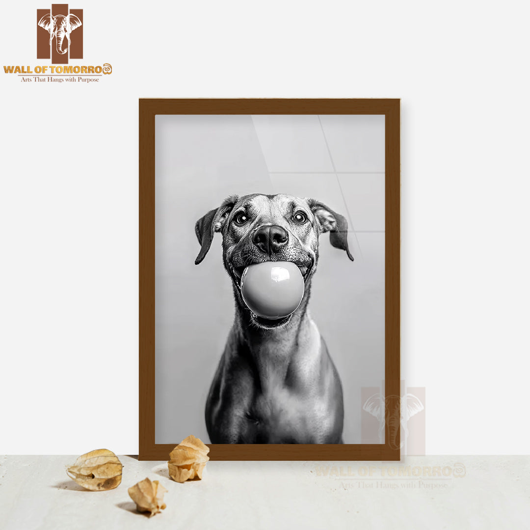 Paws Of Play Dog with Ball High Quality Glass Frame Wall Décor