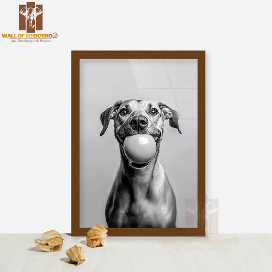 Paws Of Play Dog with Ball High Quality Glass Frame Wall Décor