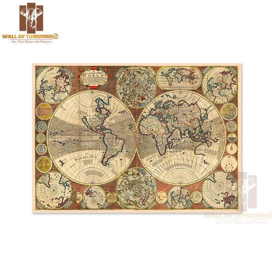 World Map Vintage Style Mountains Educational High Quality Unframed Poster Print & Waterproof Poster Print Wall Décor