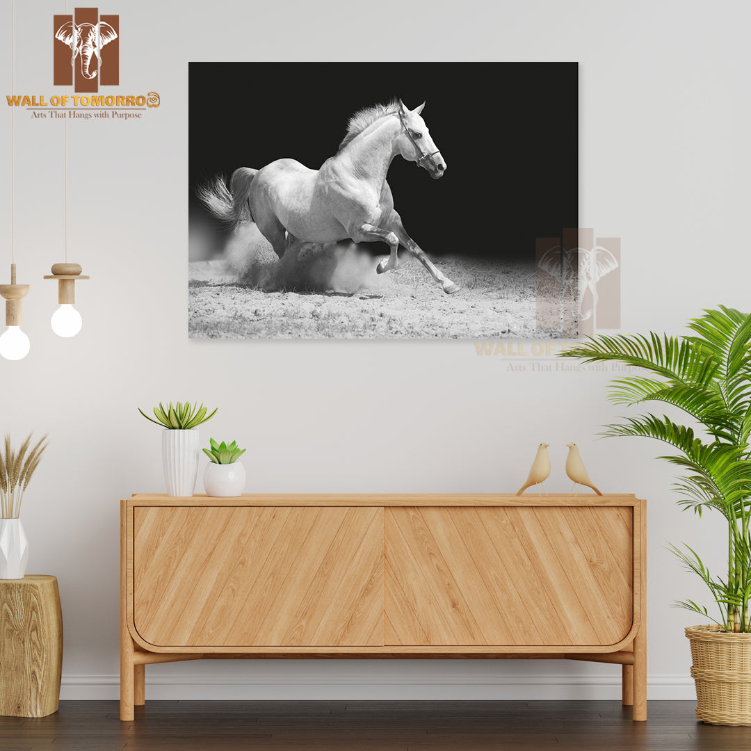 White Stallion on Black High Quality Unframed Poster Print & Waterproof Poster Print Wall Décor