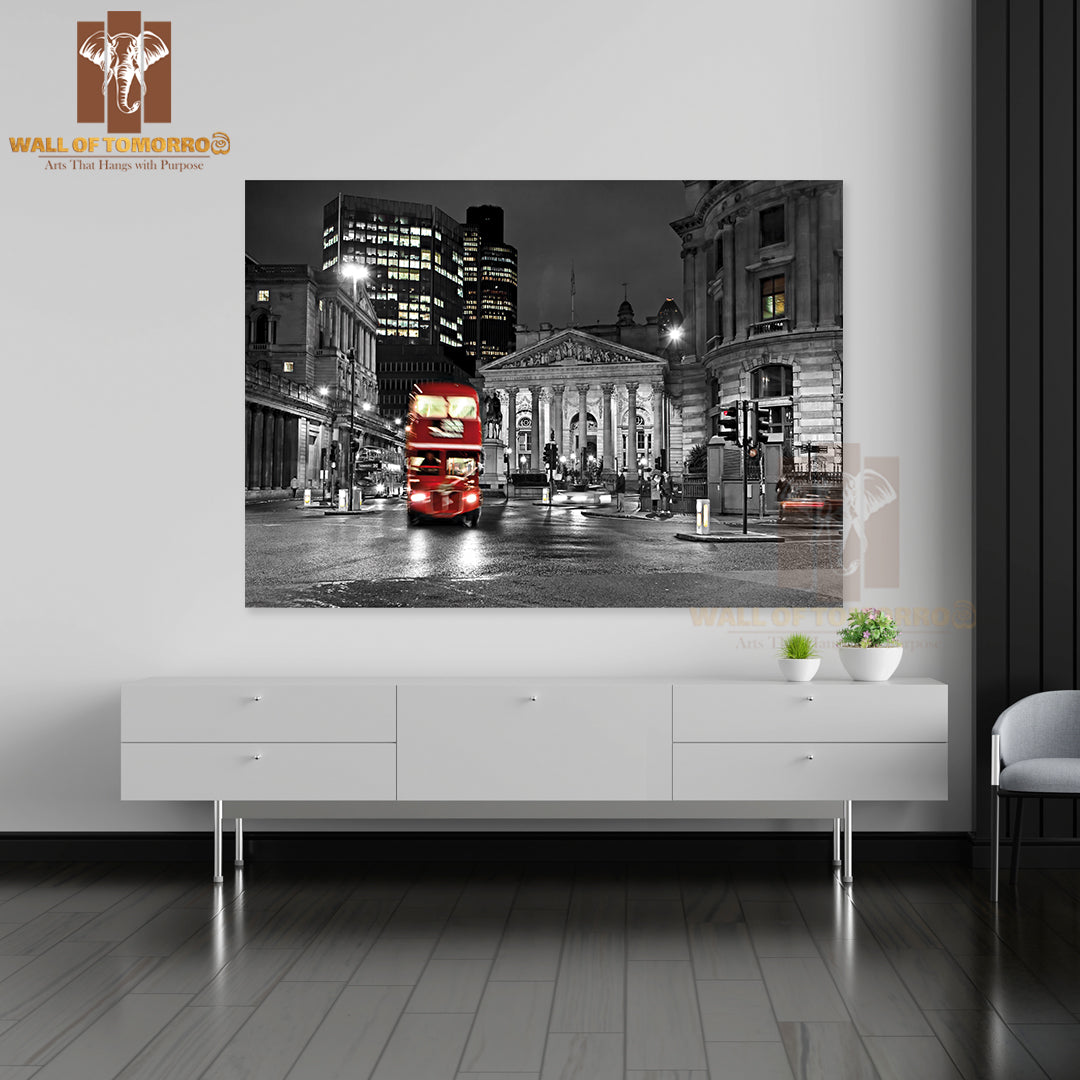 Royal Exchange London with Red Route Master Bus High Quality Unframed Poster Print & Waterproof Poster Print Wall Décor