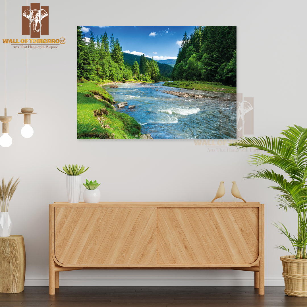 Mountains, Forest and A River, Beautiful Scenery in Summer High Quality Unframed Poster Print & Waterproof Poster Print Wall Décor
