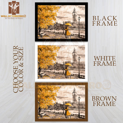 Big Ben Man and Woman Under a Yellow Umbrella High Quality Unframed Poster Print & Waterproof Poster Print Wall Décor