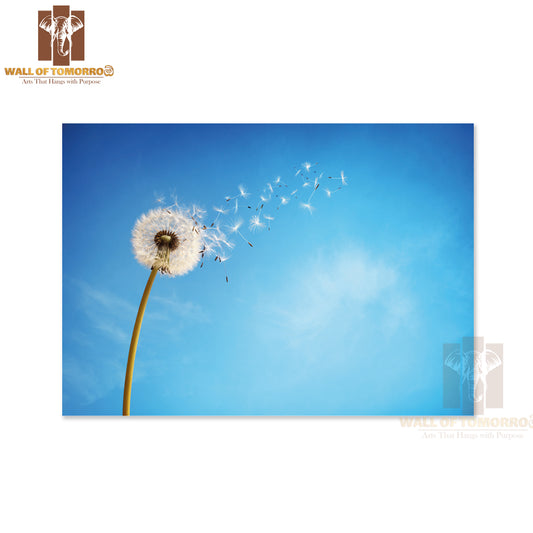 Dandelion With Seeds Blowing Away in The Wind Across a Clear Blue Sky High Quality Unframed Poster Print & Waterproof Poster Print Wall Décor